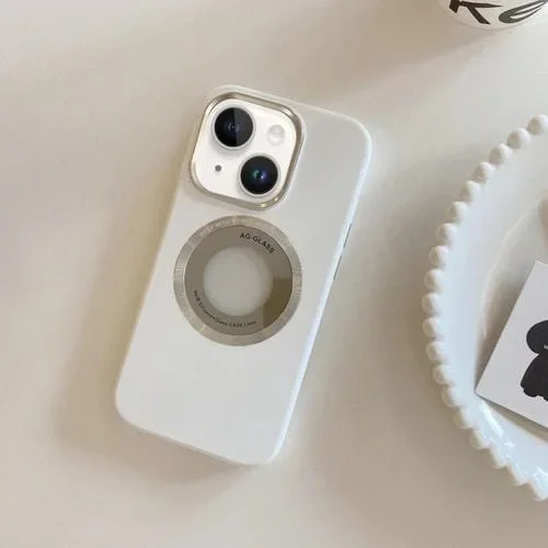 Funda para iPhone 15 Plus Magnética de Silicona con Marco de Metal (Blanco)
