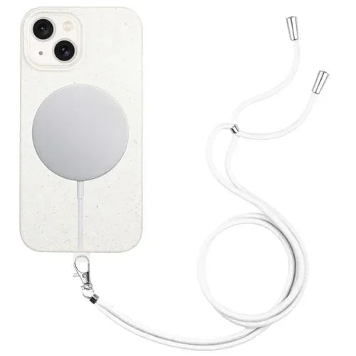 Funda para iPhone 15 Plus Material de Paja Magnético Magsafe de Trigo + TPU con Cordón (Blanco)