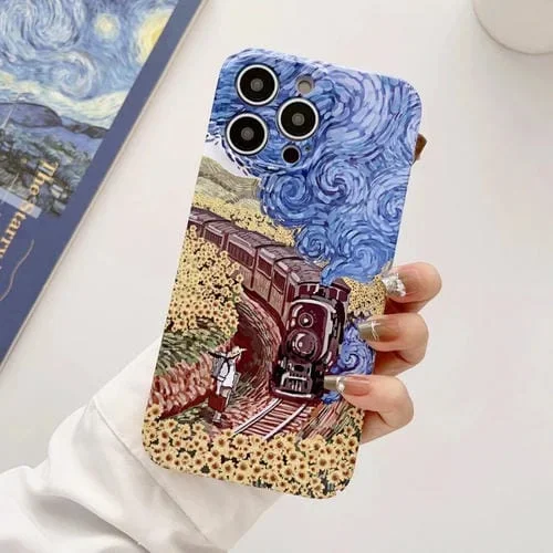 Funda para iPhone 15 Plus PC con Pintura al Óleo y Orificio Preciso (Tren)