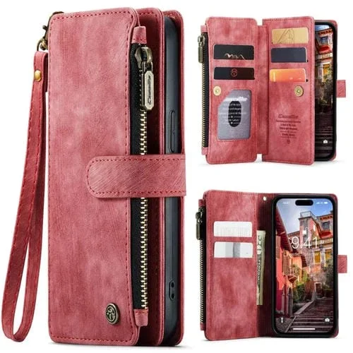 Funda para iPhone 15 Pro Caseme C30 Cuero Multifuncional (Rojo)
