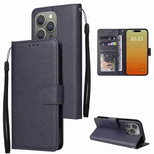 Funda para iPhone 15 Pro Cuero con Tapa Horizontal Multifuncional y Tres Ranuras para Tarjetas (Azul)