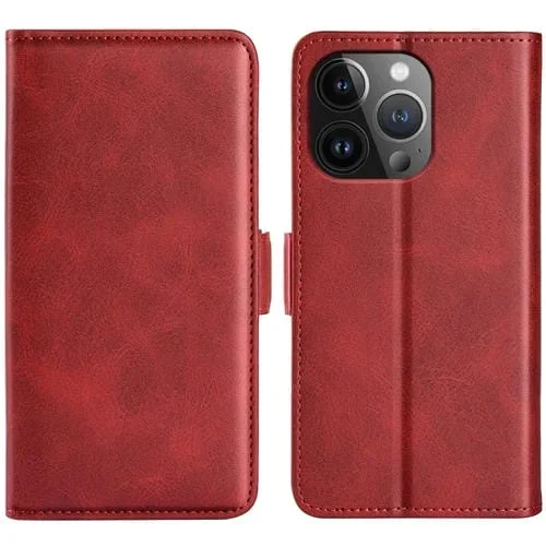 Funda para iPhone 15 Pro Cuero con Tapa Horizontal y Hebilla Magnética de Doble Cara (Rojo)
