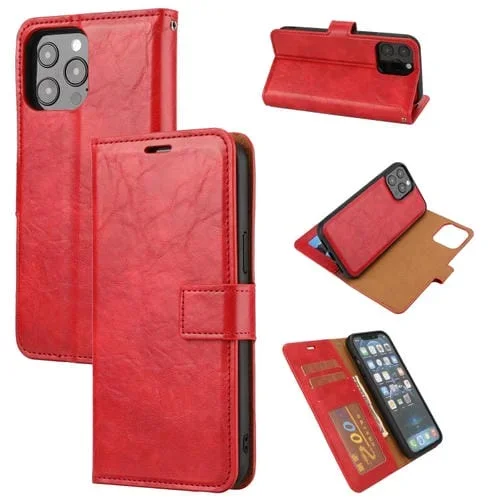 Funda para iPhone 15 Pro de PU con Tapa Horizontal Desmontable Textura Crazy Horse (Rojo)