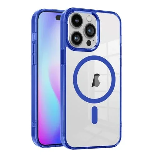Funda para iPhone 15 Pro Ice Color Magnetic Series PC con Estuche Acrílico para Teléfono Magsafe (Azul)