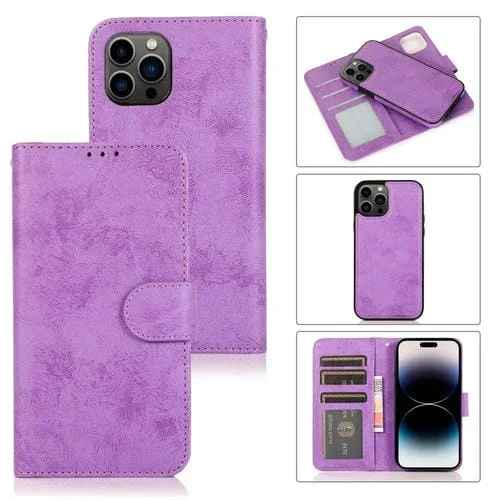 Funda para iPhone 15 Pro Max 2 en 1 Cuero Desmontable (Púrpura)