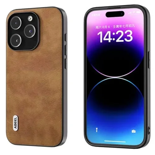 Funda para iPhone 15 Pro Max Abeel Retro Litchi Texture PU Phone Case (Marrón)