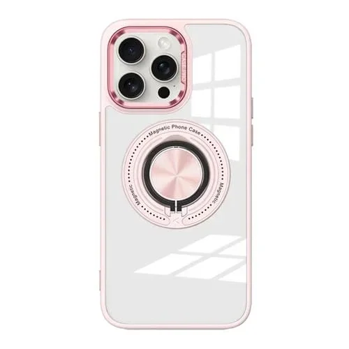 Funda para iPhone 15 Pro Max Acrílico con Soporte de Anillo Giratorio Magnético (Rosa)