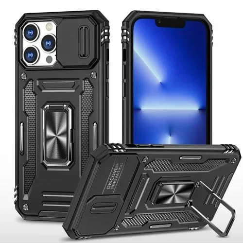 Funda para iPhone 15 Pro Max Armor PC + TPU con Protección de Cámara (Negro)