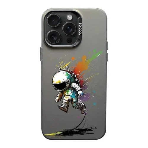 Funda para iPhone 15 Pro Max Color Ink Frosted PC con Estuche TPU Astronauta Corriendo