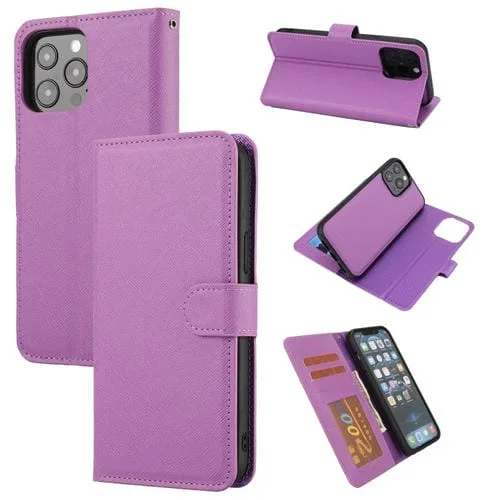 Funda para iPhone 15 Pro Max Cuero Pu Tapa Horizontal Desmontable Textura Cruzada (Púrpura)