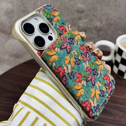 Funda para iPhone 15 Pro Max Denior D24 Paint con Ranura para Tarjeta Magsafe (Mariposas Azules)