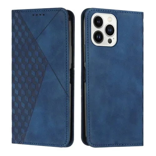 Funda para iPhone 15 Pro Max Diamond Splicing Skin Feel Cuero Magnética (Azul)