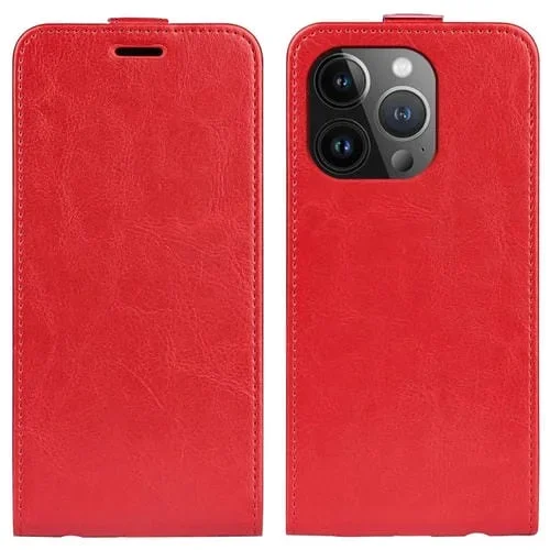 Funda para iPhone 15 Pro Max R64 Textura Cuero Flip Vertical (Rojo)