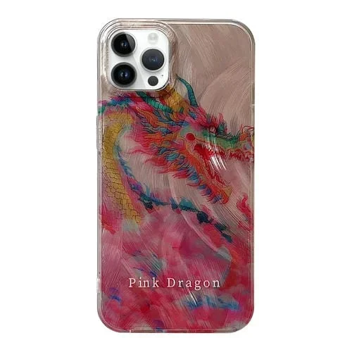 Funda para iPhone 15 Pro Max TPU Pintura al Óleo Dragón Colorido a Prueba de Golpes