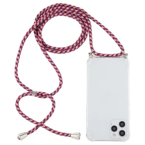 Funda para iPhone 15 Pro Max TPU Transparente a Prueba de Golpes con Cordón (Rojo Gris Amarillo)