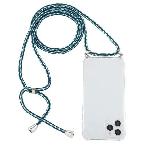 Funda para iPhone 15 Pro Max TPU Transparente a Prueba de Golpes con Cordón (Verde, Azul, Blanco)