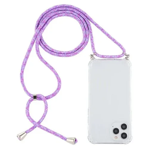 Funda para iPhone 15 Pro Max TPU Transparente a Prueba de Golpes Cuatro Esquinas con Cordón (Púrpura)