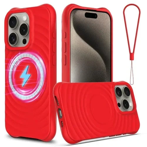 Funda para iPhone 15 Pro Max Wave Texture Magsafe Silicona Líquida Magnética (Rojo)