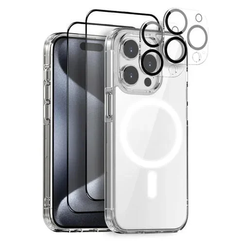 Funda para iPhone 15 Pro Northjo 5 en 1 Magsafe Clear con Películas de Pantalla y Lente