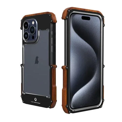 Funda para iPhone 15 Pro R-Just Ironwood Generation Metal y Madera