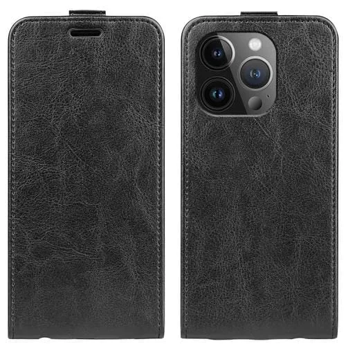 Funda para iPhone 15 Pro R64 Texture Single Vertical Flip de Cuero (Negro)