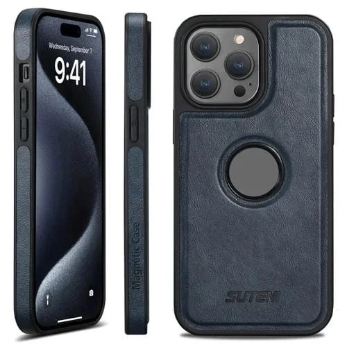 Funda para iPhone 15 Pro Suteni G1 Magsafe Cuero con Parte Trasera (Azul)