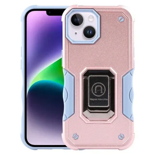 Funda para iPhone 15 Ring Holder Antideslizante con Armadura a Prueba de Golpes (Oro Rosa)