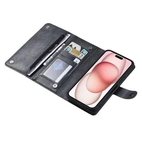 Funda para iPhone 15 Vili Gv Series Magsafe Cuero con Cremallera Magnética (Negro)