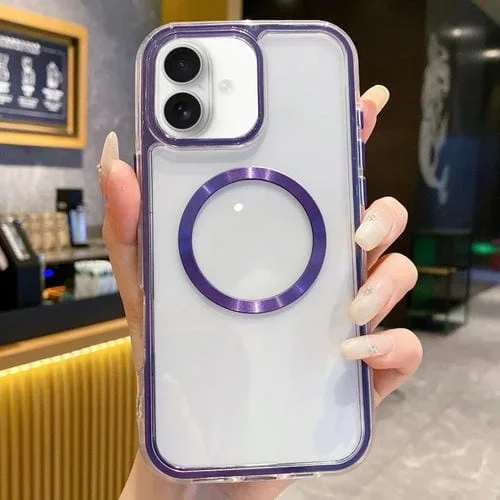 Funda para iPhone 16 3 en 1 con Textura de Cd y Airbag Magsafe (Morado)