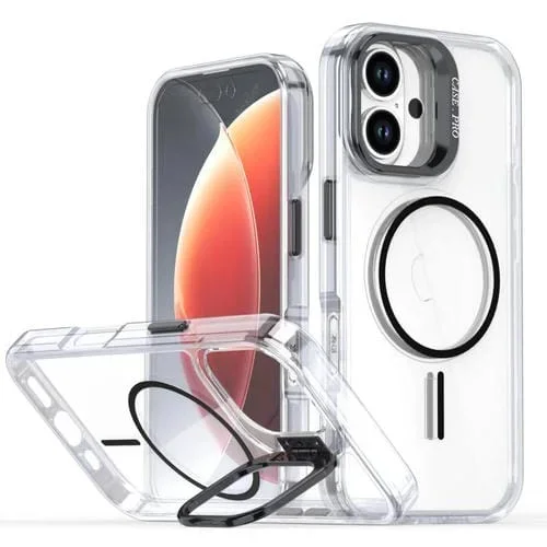 Funda para iPhone 16 con marco de lente MagSafe transparente y brillante (negro)