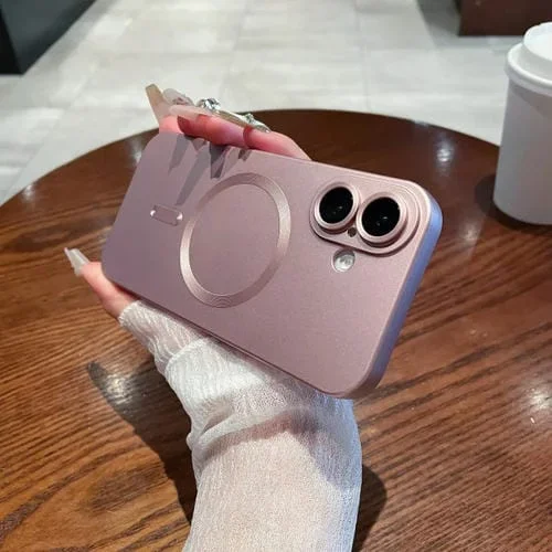 Funda para iPhone 16 con Pintura Metalizada y Líquido Magsafe (Rosa)