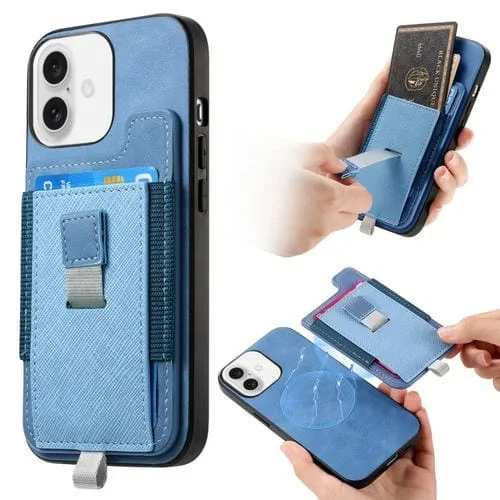 Funda para iPhone 16 Cuero con Tapa Trasera Extraíble Ranuras para Tarjetas Cierre Magnético (Azul)