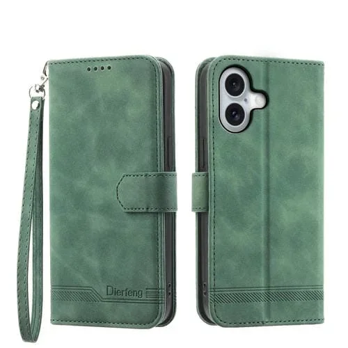 Funda para iPhone 16 Dierfeng Dream Line Piel Sintética y TPU (Verde)