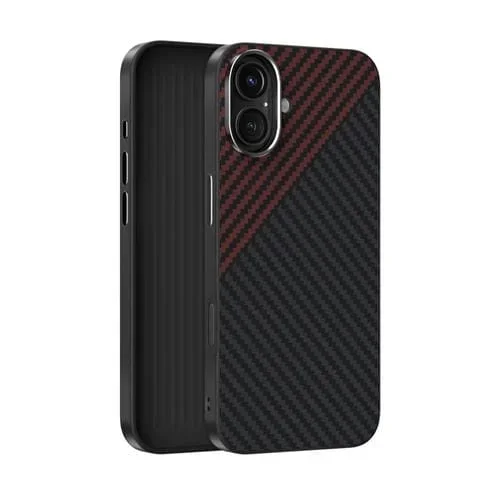 Funda para iPhone 16 Plus Abeel C Carbon Fiber Series 6D Micro Relief Magsafe (Negra y Roja)