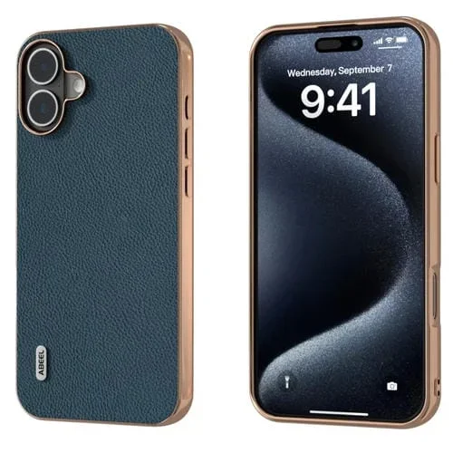 Funda para iPhone 16 Plus Abeel Marco Galvanizado Cuero Genuino Textura de Lichi (Verde)