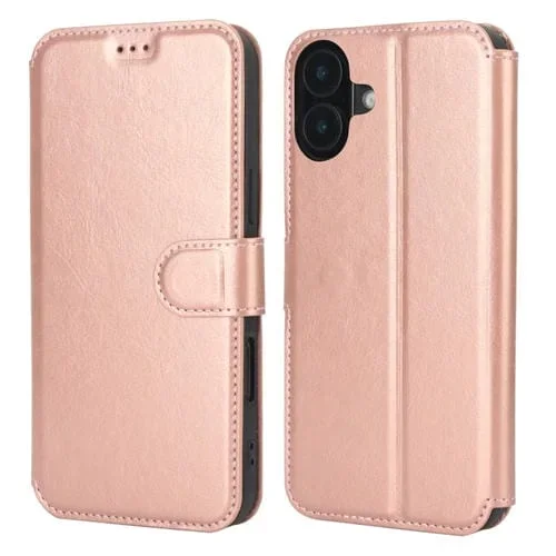 Funda para iPhone 16 Plus de Cuero Pu y TPU a Prueba de Golpes (Oro Rosa)