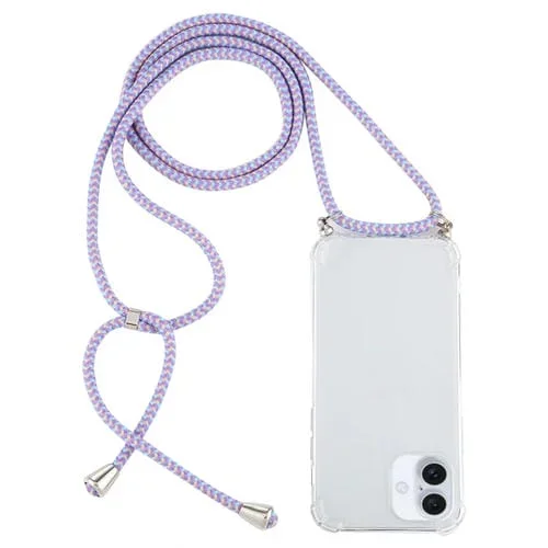 Funda para iPhone 16 Plus TPU Transparente a Prueba de Golpes con Cordón (Púrpura Azul Amarillo)