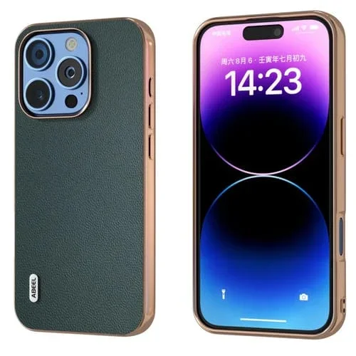 Funda para iPhone 16 Pro Abeel Cuero Genuino con Marco Galvanizado (Verde)