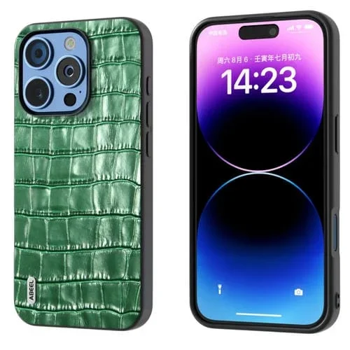 Funda para iPhone 16 Pro Abeel Piel Auténtica Textura Cocodrilo (Verde)