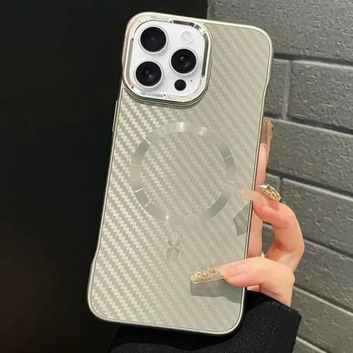 Funda para iPhone 16 Pro Ag sin Marco Fibra de Carbono Magsafe (Gris)