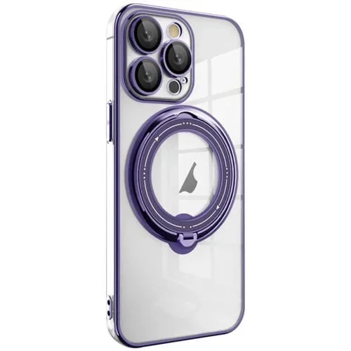 Funda para iPhone 16 Pro con Soporte Giratorio 360 Grados y Galvanoplastia a Prueba de Golpes (Morado Oscuro)