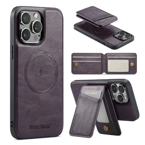Funda para iPhone 16 Pro Fierre Shann TaRJetero Magnético Piel de Vaca (Morado)
