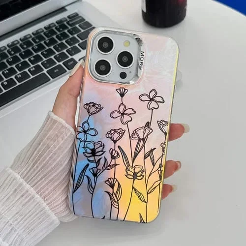 Funda para iPhone 16 Pro Galvanoplastia Láser Flor Textura TPU (Flores Dibujadas Ah3)