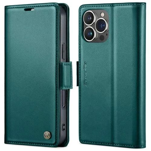 Funda para iPhone 16 Pro Max Caseme 023 con Hebilla de Mariposa Textura de Lichi Antirrobo Rfid (Verde)