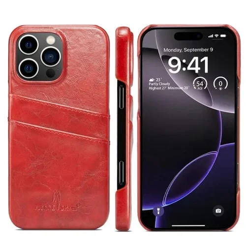 Funda para iPhone 16 Pro Max Fierre Shann Cuero Pu con Ranuras para Tarjetas (Rojo)