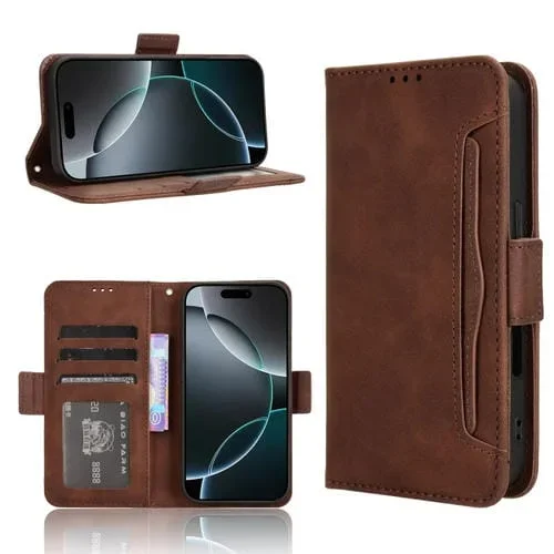 Funda para iPhone 16 Pro Max Piel de Becerro Ranuras para Tarjetas (Marrón)