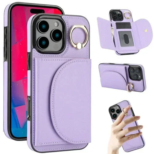 Funda para iPhone 16 Pro Max Ym007 con Tarjetero y Anillo Tacto Suave (Morado)