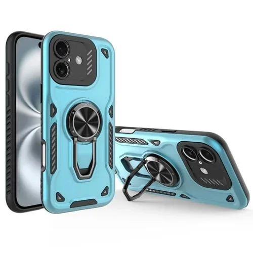 Funda para iPhone 16 Soporte Giratorio Metal Carcasa Magnética TPU y PC (Azul Brillante)