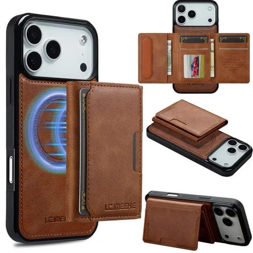 Funda para iPhone 17 Pro LC.IMEEKE L5 con tarjetero RFID desmontable y Magsafe (marrón)