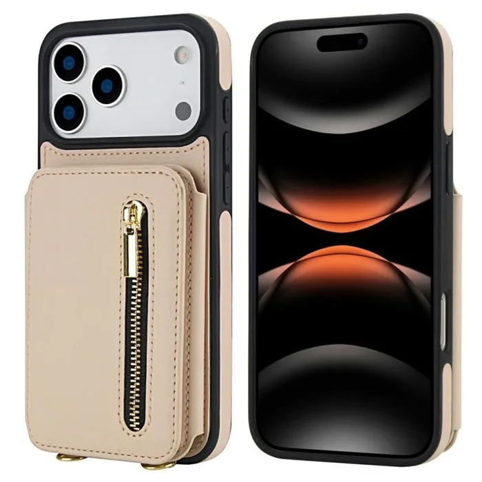 Funda para iPhone 17 Pro Max YM006 con cremallera y doble cordón (albaricoque)